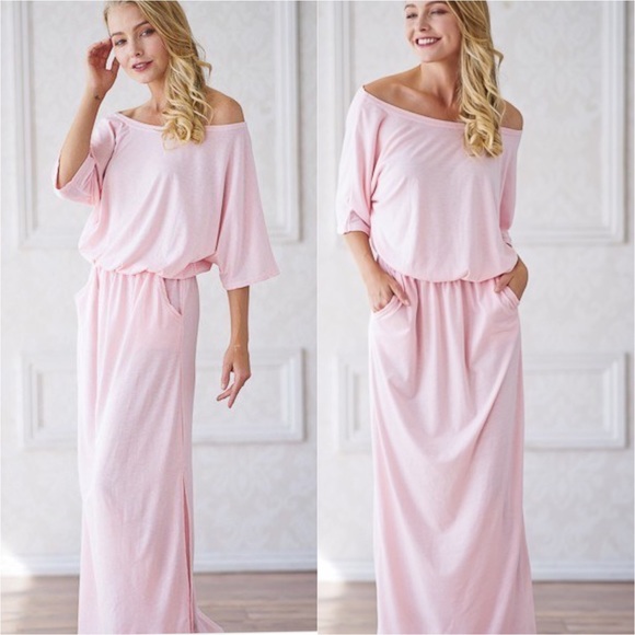 Pink Off the Shoulder Maxi  Dress - Picture 3 of 3